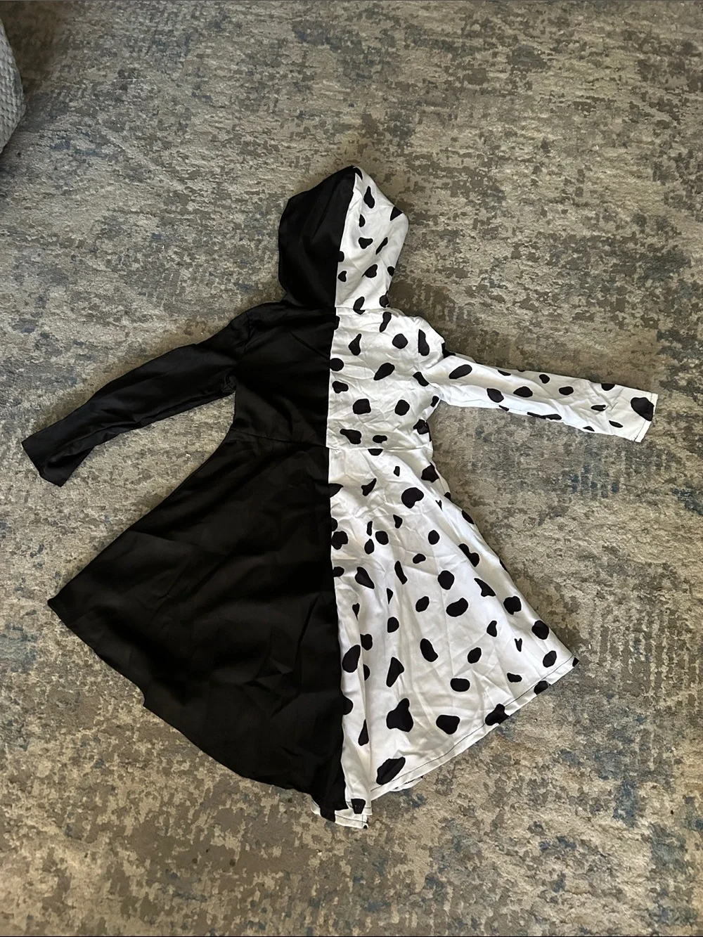Cruella Deville Black and White Dalmatian Split Hooded Kids Costume